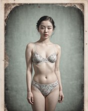 Studio Portrait Of Young Woman In Underwear, Vintage Style Photo