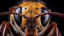 Macro Of A Bee Head On A Black Background
