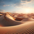 A surreal desert landscape with sand dunes shaped by the wind.