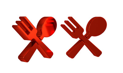 Poster - Red Crossed fork and spoon icon isolated on transparent background. Cooking utensil. Cutlery sign.