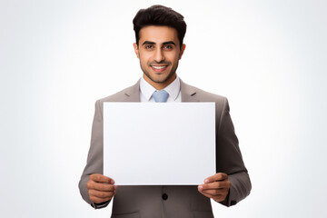 Sticker - young indian businessman holding blank white paper