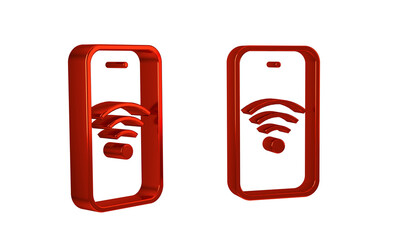Poster - Red Smartphone with free wi-fi wireless connection icon isolated on transparent background. Wireless technology, wi-fi connection, wireless network.