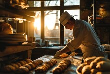 The Art Of Baking: In A French Boulangerie, An Artisan Baker Infuses Tradition And Expertise, Filling The Air With Aromas Of Freshly Baked Bread, Flaky Croissants, And Irresistible Pastries