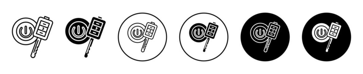 Poster - car ignition icon. automotive vehicle remote control key button to push start and stop engine technology. automobile car power ignition metal key function to off symbol set. lock unlock electronic key