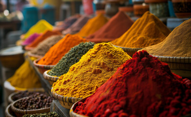 Poster - Vibrant spice mounds on an Eastern market