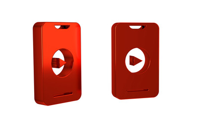 Poster - Red Online play video icon isolated on transparent background. Smartphone and film strip with play sign.