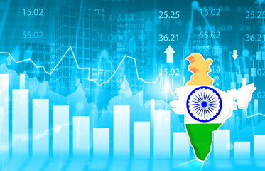 Indian stock market growth. Indian map with stock market graph. 3d illustration.