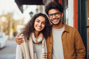 Wall Mural - young indian couple standing together