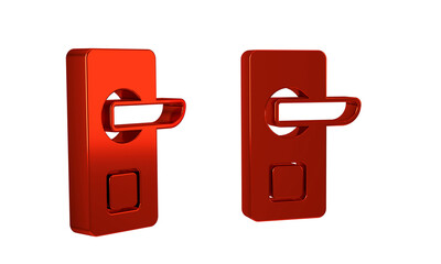 Poster - Red Digital door lock with wireless technology for unlock icon isolated on transparent background. Door handle sign. Security smart home.