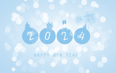 Best WIshes - Modern Style Blue New Year Card, Cover or Background, Typography Design Template - 2024