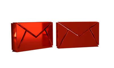 Poster - Red Mail and e-mail icon isolated on transparent background. Envelope symbol e-mail. Email message sign.