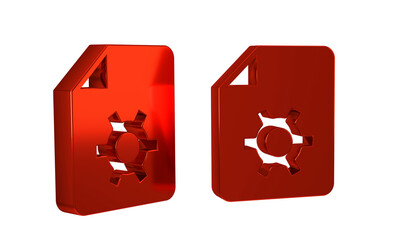 Poster - Red Document settings with gears icon isolated on transparent background. Software update, transfer protocol, teamwork tool management.