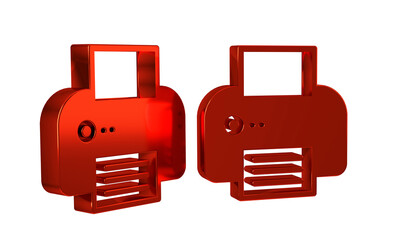 Poster - Red Printer icon isolated on transparent background.