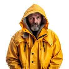 Fisherman In Yellow Raincoat Isolated On Transparent Background. AI Generated. PNG