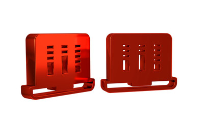 Poster - Red Sound or audio recorder or editor software on laptop icon isolated on transparent background.