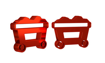Poster - Red Mine cart with gold icon isolated on transparent background.