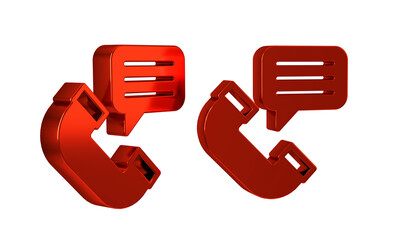Poster - Red Telephone conversation icon isolated on transparent background. Telephone handset. Phone sign. Call center, communication.