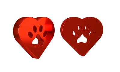 Wall Mural - Red Heart with animals footprint icon isolated on transparent background. Pet paw in heart. Love to the animals.