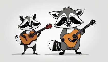 Canvas Print - Two raccoons playing guitars and smiling