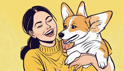 Canvas Print - A woman holding a corgi with a smile