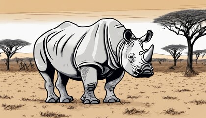 Canvas Print - A rhino is standing in a desert