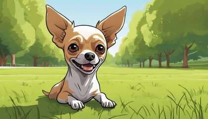 Poster - A small chihuahua sitting in a grassy field