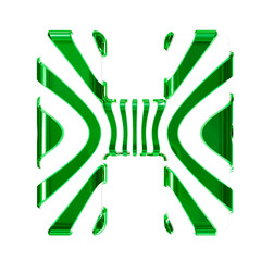 White symbol with green thin vertical straps. letter h