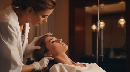 a professionally designed medical parlor, a young and attractive doctor skillfully administers an injection with a syringe