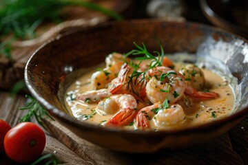 Wall Mural - A Seafood Lover’s Dream: Creamy and Succulent Seafood Stroganoff with Shrimp, Scallops, and Lobster - A Gourmet Masterpiece