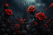 Dark gothic roses, symbol of sorrow and death