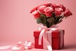 A beautiful bouquet of roses in a gift box with a satin bow