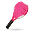 3d realistic pink paddle tennis racket on white background. Vector illustration. Padel tennis racket sport equipment