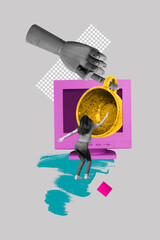 Aufkleber - 3d retro abstract creative artwork template collage of woman coffee cup computer workspace freak bizarre unusual fantasy billboard comics