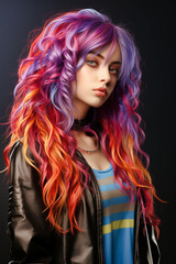 Wall Mural -  a colorful wig with dyed purple hair