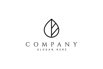 Leaf water drop logo in simple minimalist design style
