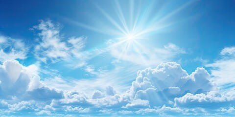 Wall Mural - beauty of summer sky with scattering of fluffy white clouds against backdrop of bright blue. scene e