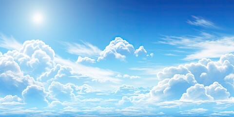 Wall Mural - beauty of summer sky with scattering of fluffy white clouds against backdrop of bright blue. scene e