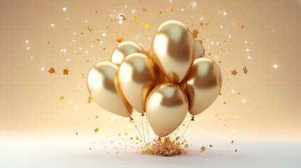 Sticker - Gold balloons with confetti