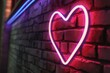 © Generative ART - Red light neon shaped heart on a brick wall, valentines day