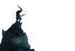 © Mr. PNG - Heavy Metal concept art - Demonic figure with horns playing heavy metal with a electric guitar - standing on a mountain stone cliff top - transparent PNG background - rock band album cover