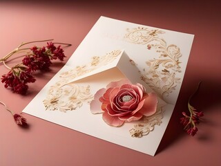 Wedding invitation card with around dried minimal floral generate AI	
