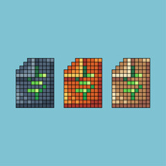 Fototapete - Pixel art stroke sets of paper money icon with variation color item asset. money paper icon on pixelated style. 8bits perfect for game asset or design asset element for your game design asset