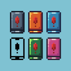 Poster - Pixel art sets of phone exclamation mark icon with variation color item asset. Exclamation icon on pixelated style. 8bits perfect for game asset or design asset element for your game design asset