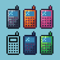 Fototapete - Pixel art sets of old phone icon with variation color item asset. old phone icon on pixelated style. 8bits perfect for game asset or design asset element for your game design asset