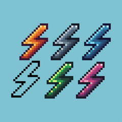 Fototapete - Pixel art sets of lightning icon with variation color item asset. lightning icon on pixelated style. 8bits perfect for game asset or design asset element for your game design asset