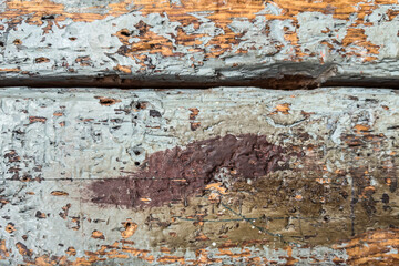 Fragment of an old wooden painted wall as a background or texture. Structure of an old wooden painted wall. Texture background of old wooden painted wall.