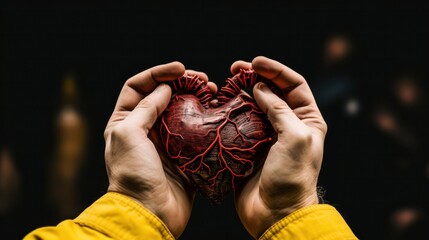 Wall Mural - A person holding a heart shaped object in their hands, AI