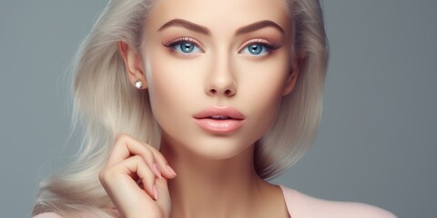 Poster - A woman with blonde hair and blue eyes. Suitable for various projects
