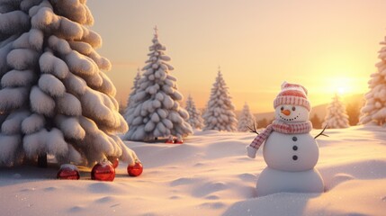 Aufkleber - A snowman stands tall in the midst of a serene, snow-covered forest. Perfect for winter-themed designs and holiday projects