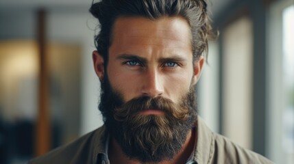 Canvas Print - A close-up photograph of a man with a beard. This versatile image can be used in a variety of projects